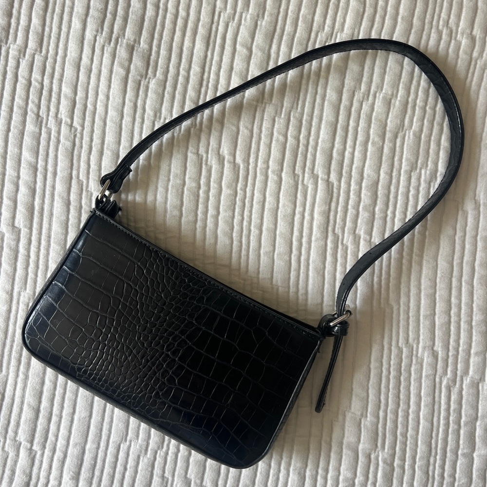 Cotton On Black Crocodile-Embossed Shoulder Bag